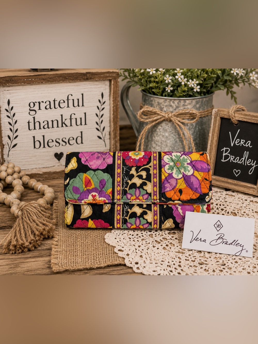 Floral Quilted Wallet Clutch in Black, Purple, Orange